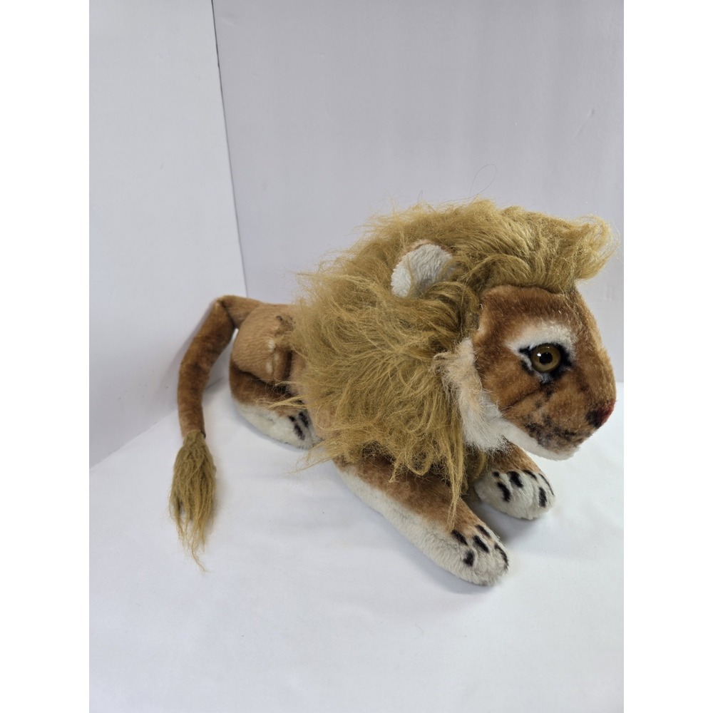 Vintage Wild Cats Novelty Realistic Lion Plush Stuffed Animal 14" Male Lion